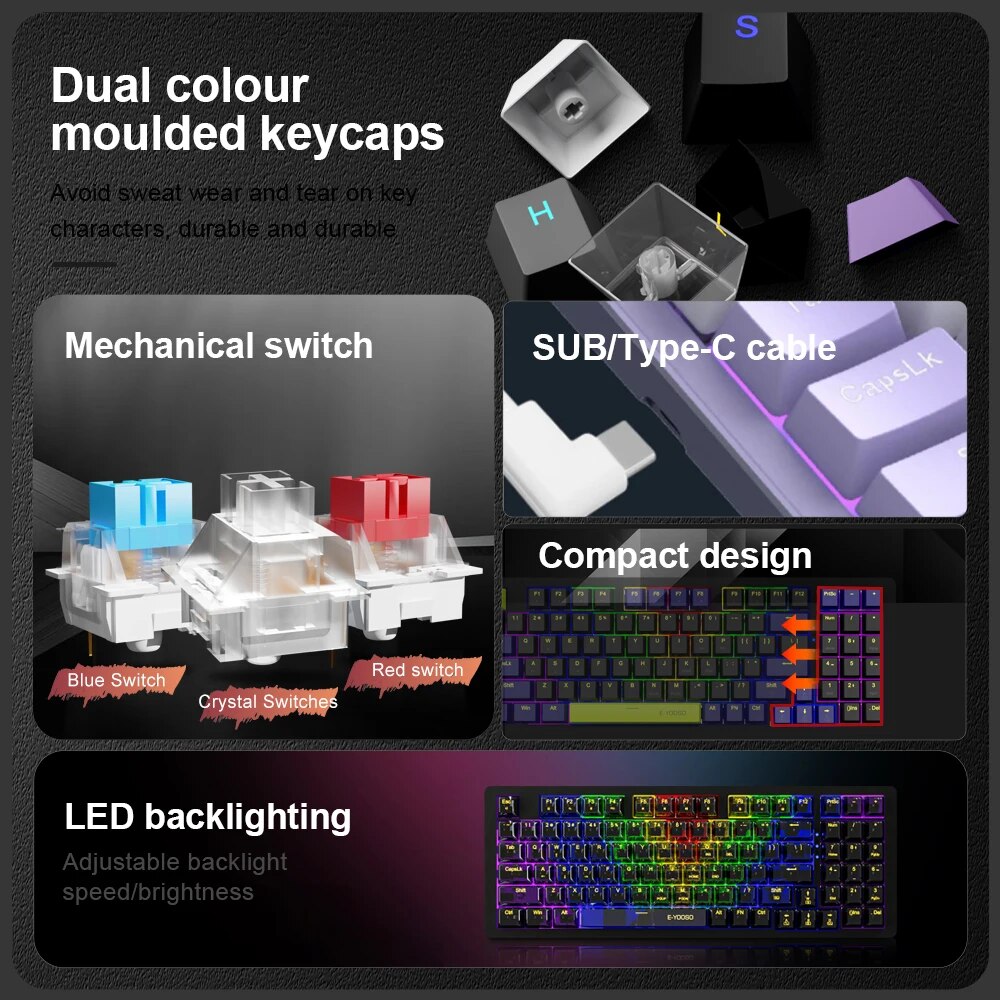 E-YOOSO USB 기계식 게이밍 키보드, 유선 흑백 - Gaming Keyboard Budget 리뷰 및 가격